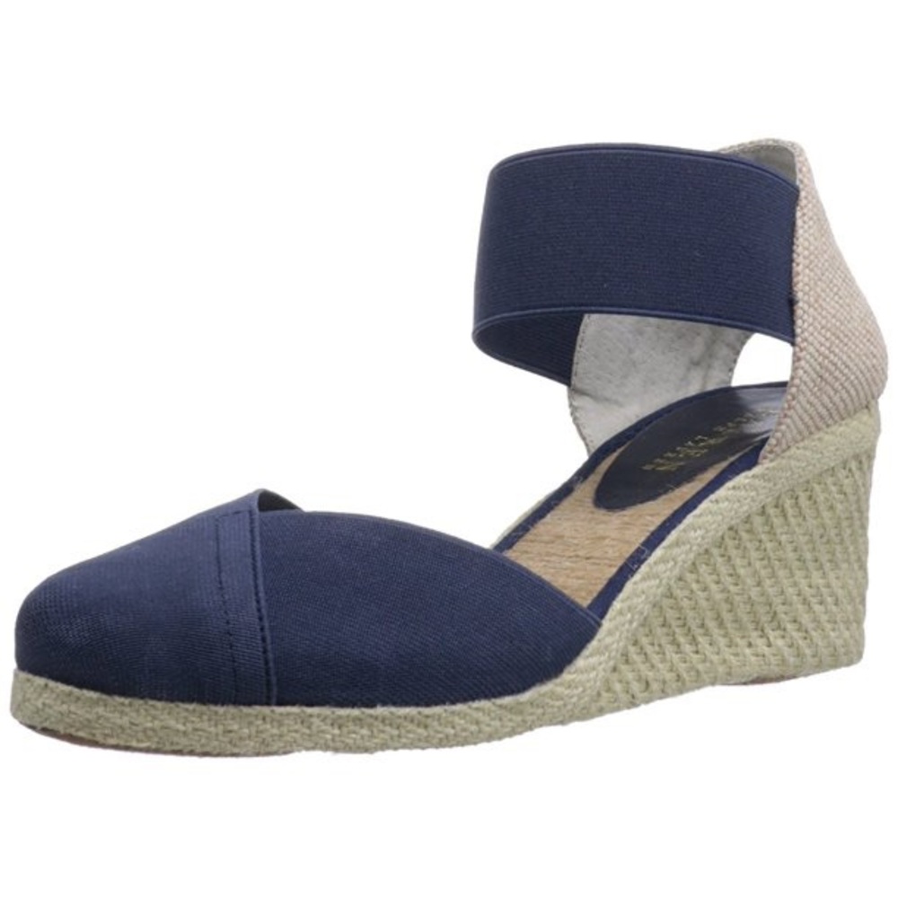 🔥Lauren Ralph Lauren Charla Navy Canvas dress summer wedge womens shoes sz 8